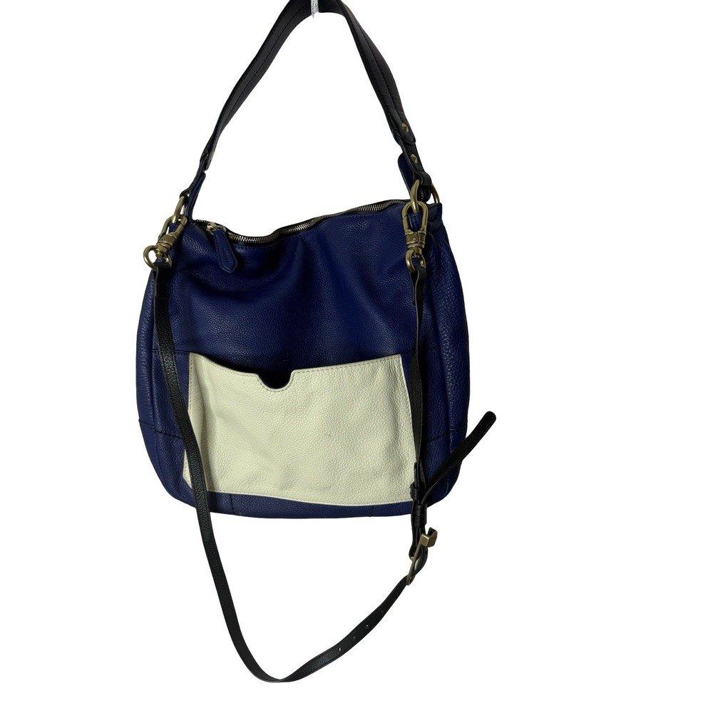 OrYANY Hobo Pebbled Leather Shoulder Bag Adele Large Blue Cream Colorblock